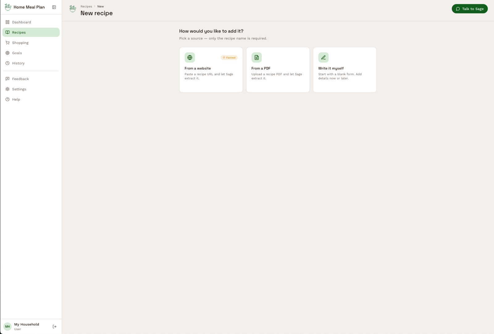 New recipe sources — from a website, from a PDF, or written by hand
